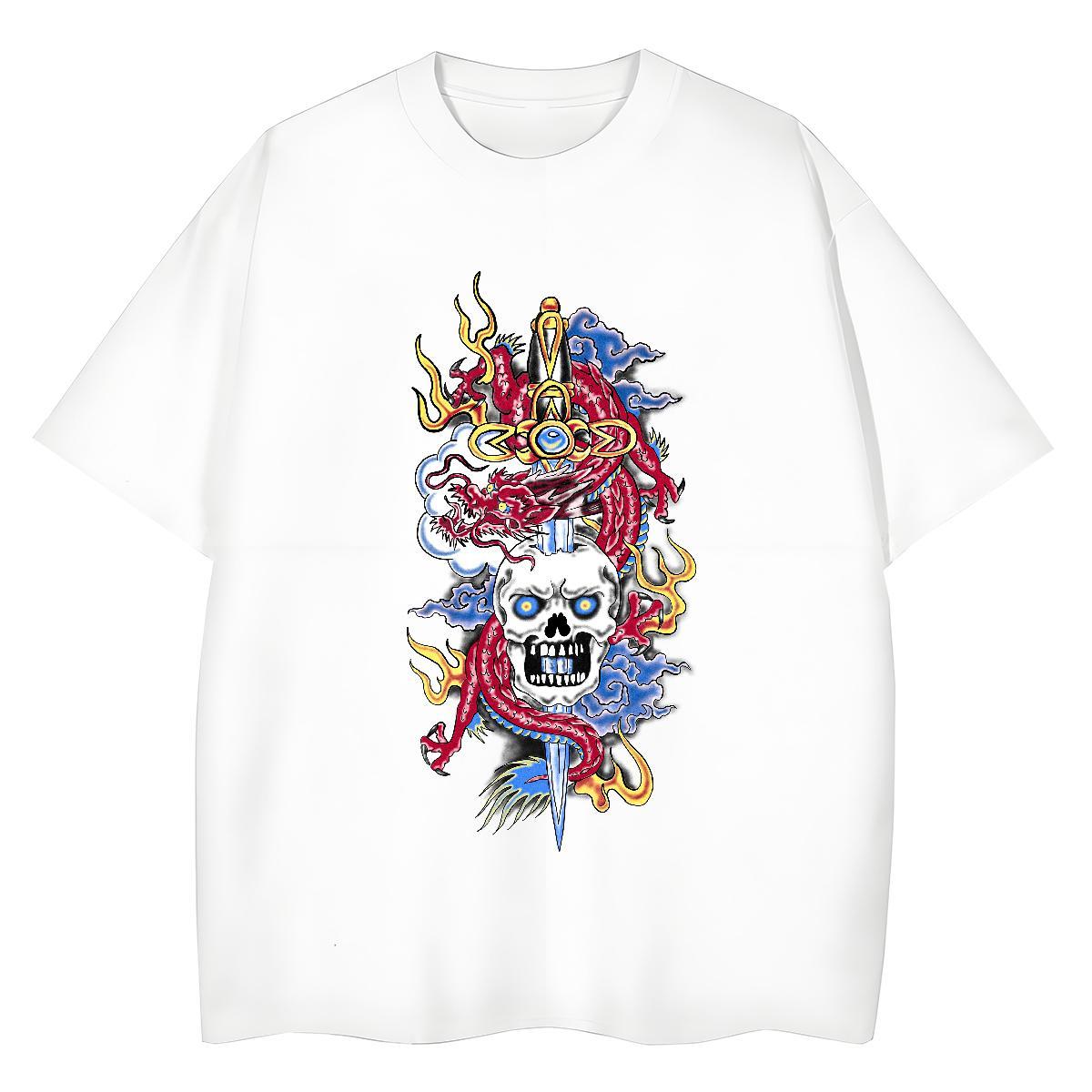 Designer T Shirts Men 230g 100% Cotton skull Street Oversized 4XL Short Sleeve O-Neck Men Clothes T-Shirt 2024 Summer Tops Shirt