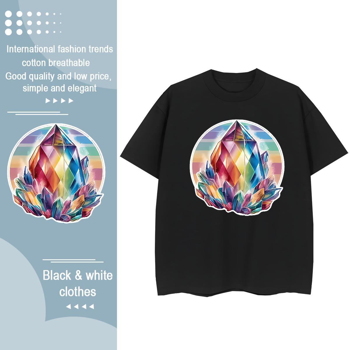 Female Couples T Shirts 230g 100% Cotton icon Daily Outfit T-Shirts for Women Breathable Soft Cartoon Floral Printing Top Shirts