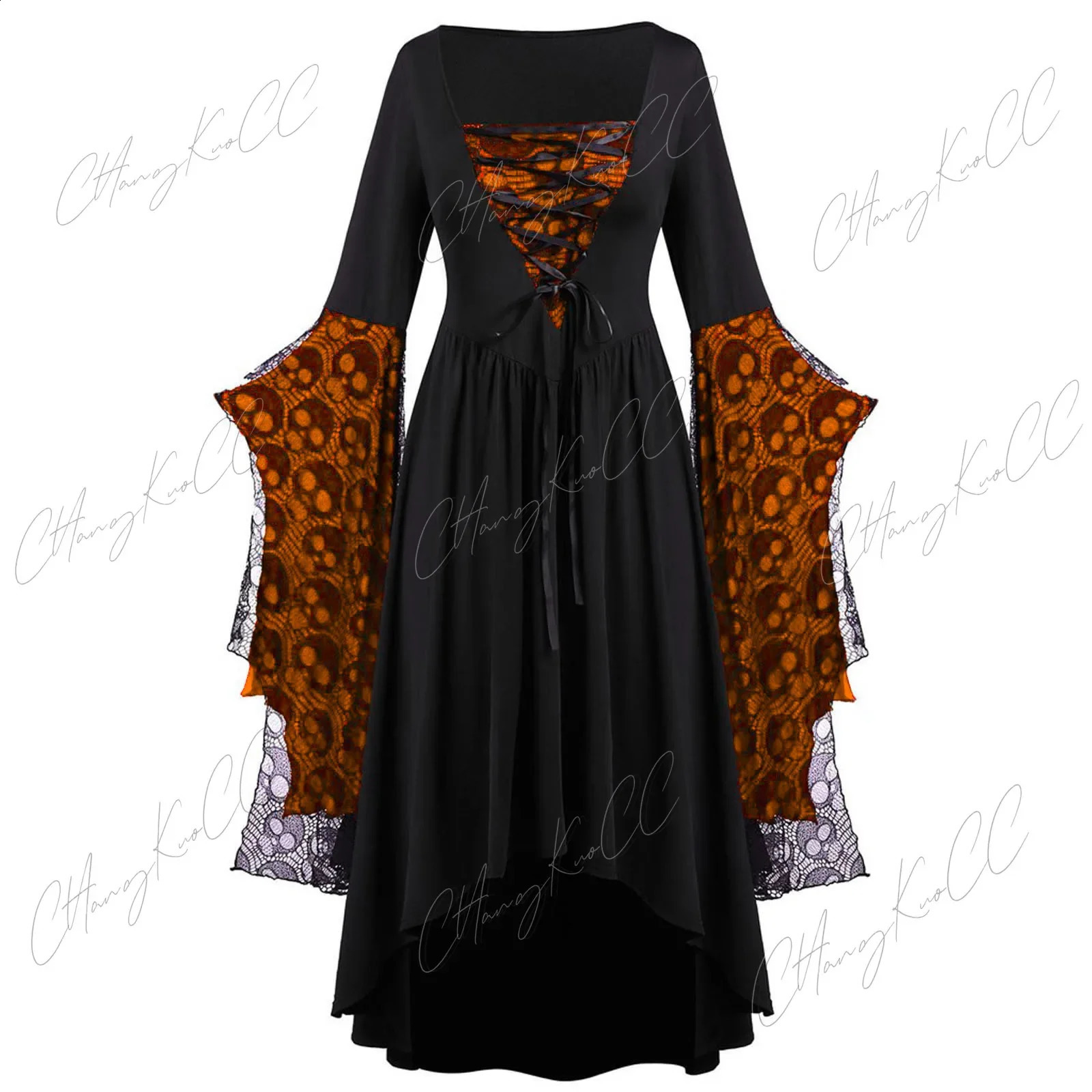 Retro Halloween cosplay costume witch Gothic dress ghost party print medieval bride womens clothing w240824