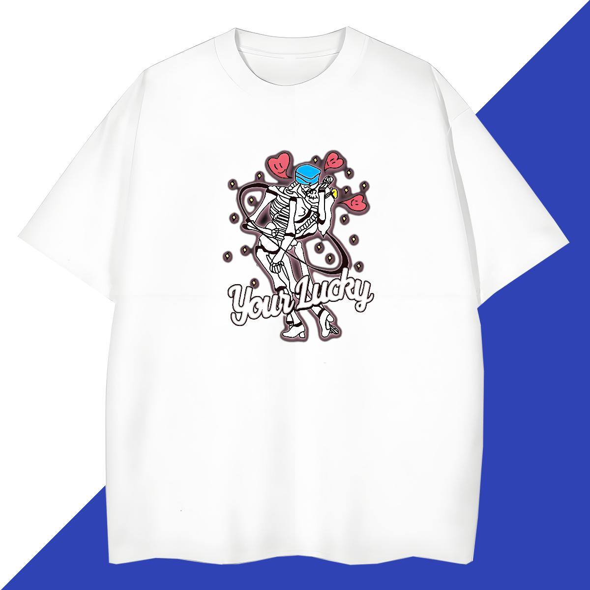 Loose T-Shirts for Men 230g Pure Cotton skull Anime Printing Street White Plus Size Breathable Crew Neck Tshirts Fashion Designer Clothes