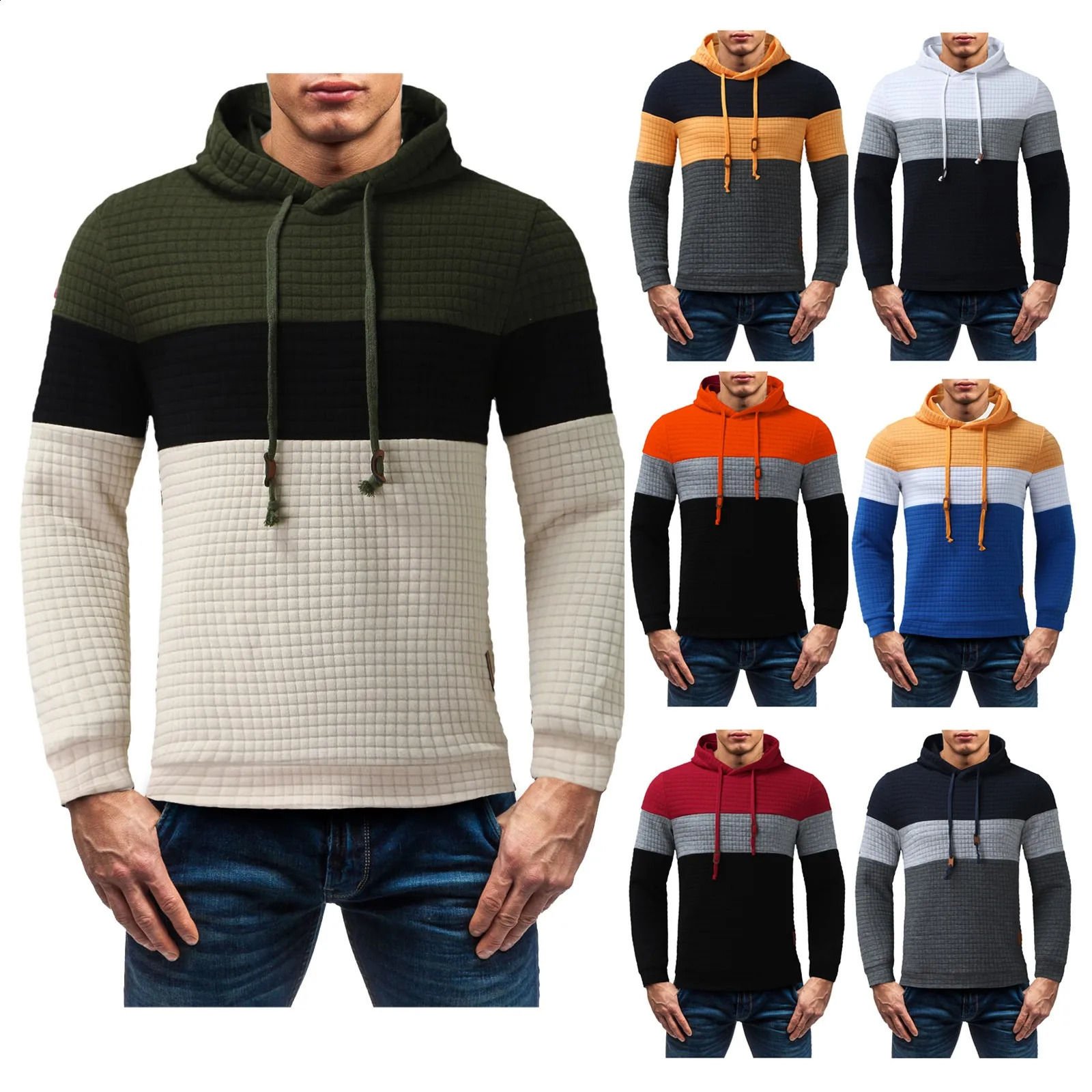 MenS Clothing MenS Autumn And Winter Color Matching Plaid Colorful Hooded Slim Sweater Hoodie Y2k Sweatshirts For Men Moletom 240823