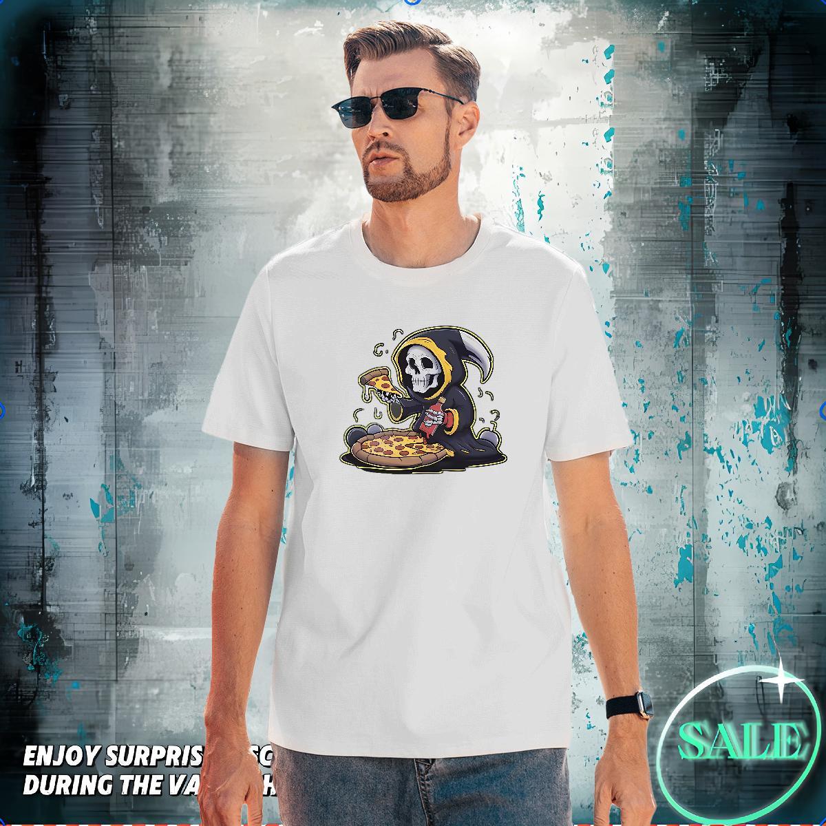 Loose Man T Shirts 230g Pure Cotton pizza Summer Casual Cartoon Printing L-4XL Crew Neck Breathable Tshirts 2024 Designer Clothes