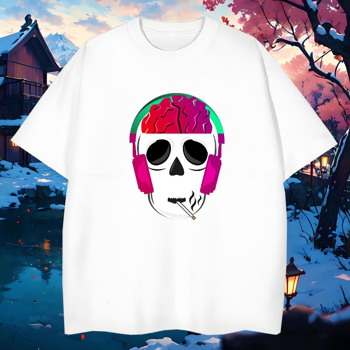 Free Shipping Mens T Shirts 230g 100% Cotton skull Beach Floral Print Breathable Soft Men Clothes T-Shirt New Top Tees