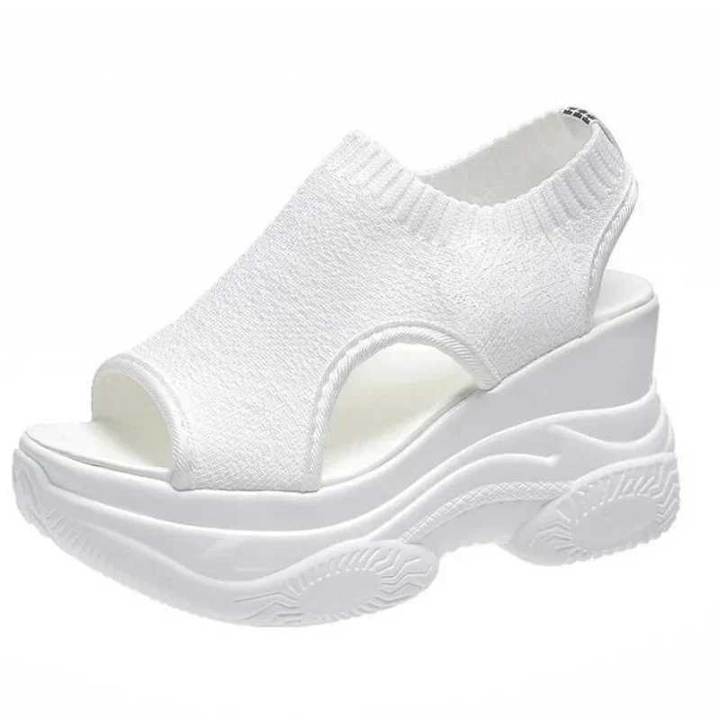 Womens Sandals 2024 Summer Wedge Heel Elastic Cloth Cover Foot Ladies Sandals Thick-soled Fashion Trifle Elevation Casual Shoes CL240806