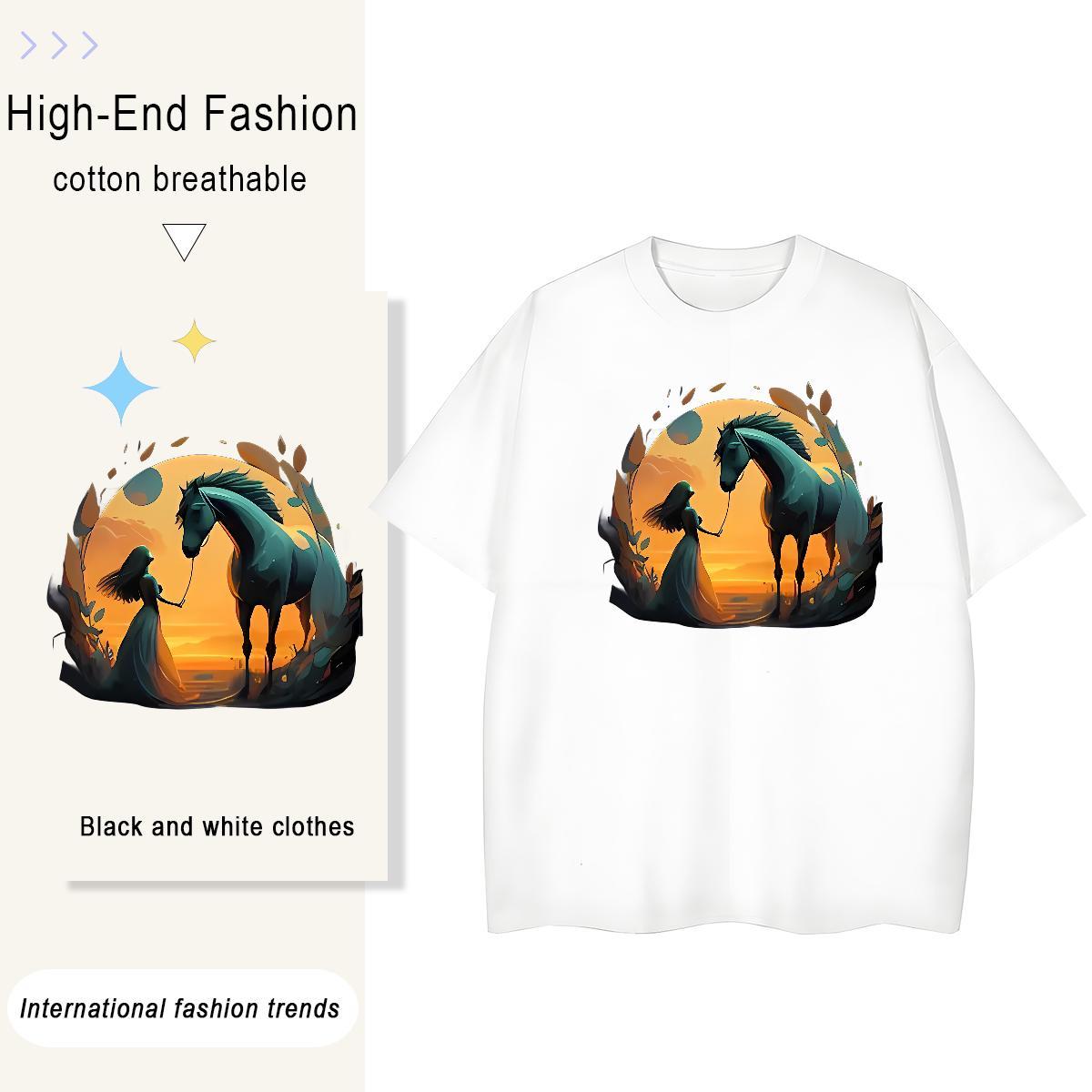 Fashion New Men Tees horse Casual 100% Cotton 230g Tshirts O-Neck Short Sleeve Unisex T-Shirts for Men Plus Size Custom