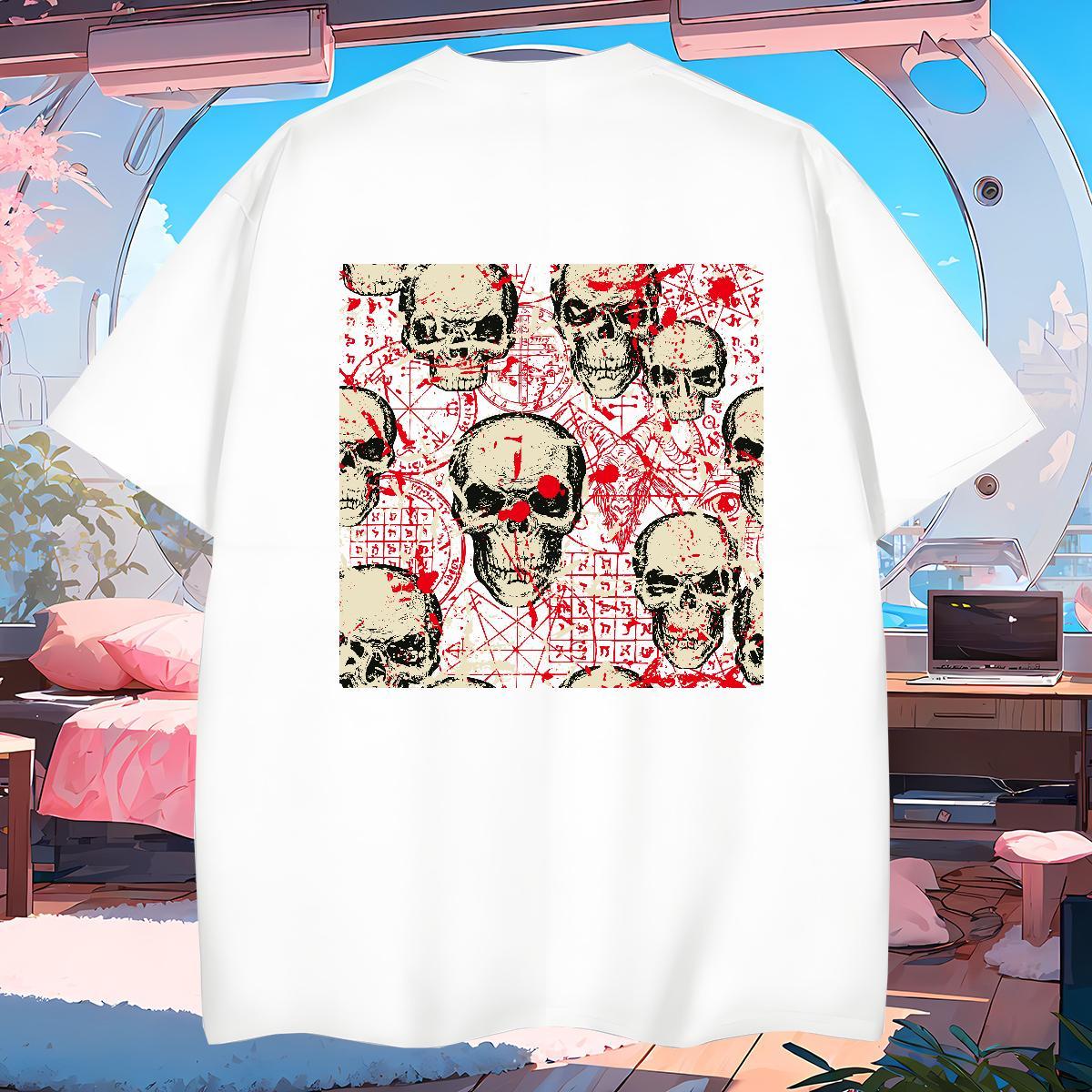 Cool Design Men T Shirts 100% Cotton 230g skull High Street Hip Hop Cartoon Print Breathable Short Sleeve Men Clothes T-Shirt Factory Direct Tops Shir