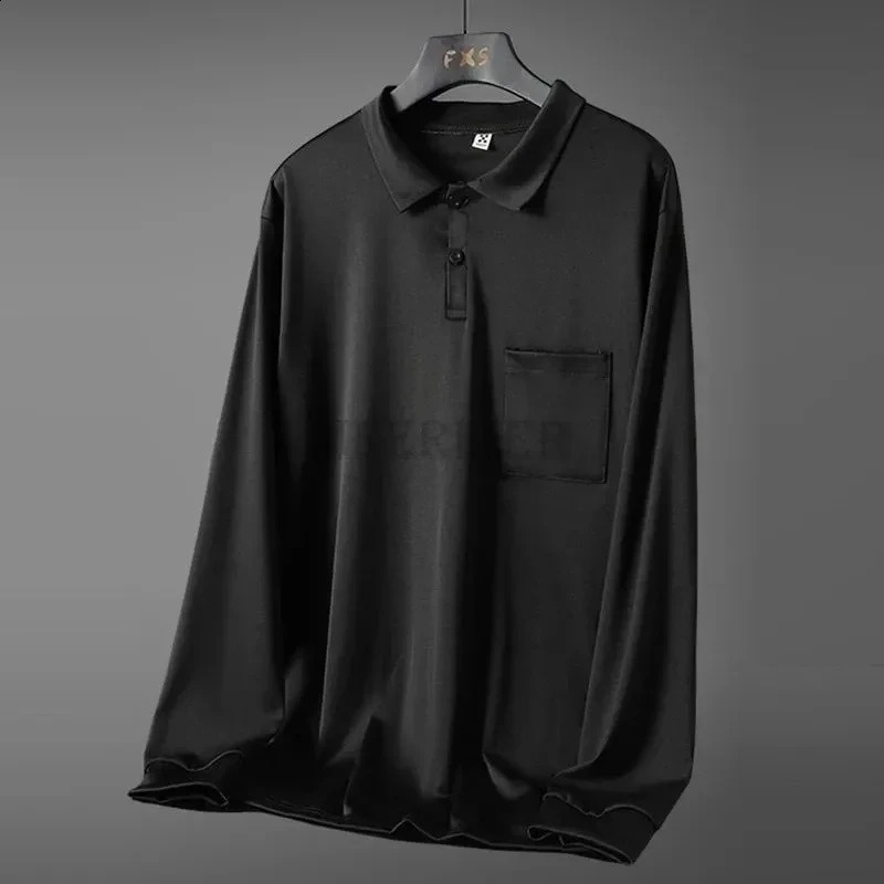 autumn winter men t-shirts plus size 8XL 9XL 10XL long sleeve polo shirt pockets tops loose tees 74 72 70 240824