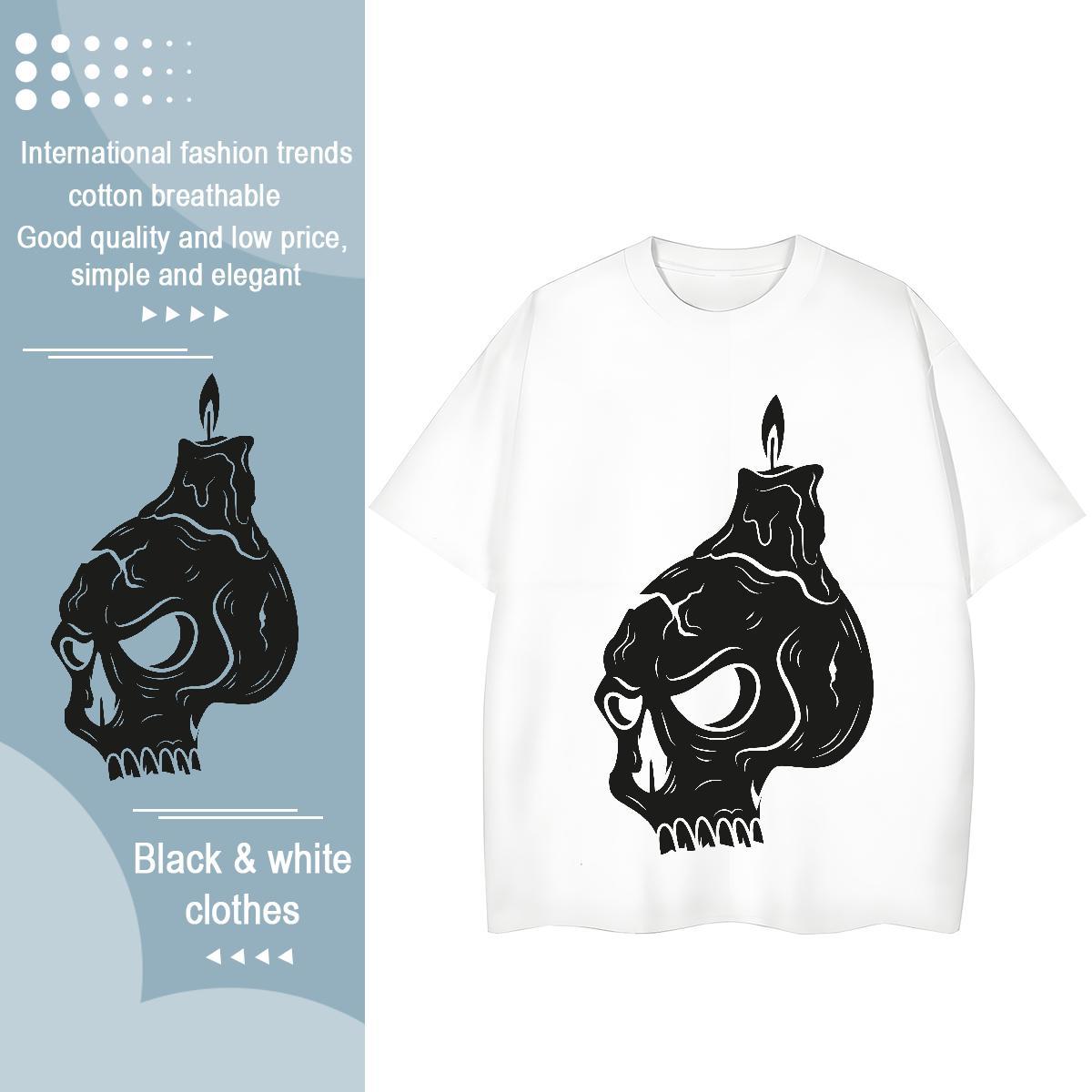 Soft T-Shirts 230g Pure Cotton skull Casual Beach Custom Print Oversized Breathable Short Sleeve Mens Tshirts Fashion Tops Tees