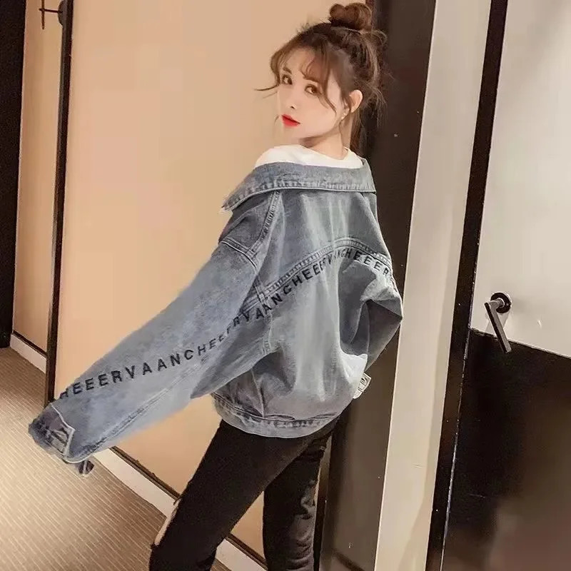 Women Loose Fitting Jeans Jacket Spring Autumn Female Medium Long Styles Cowboy Outwear Korean Ladies Long Sleeves Denim Coat 240823