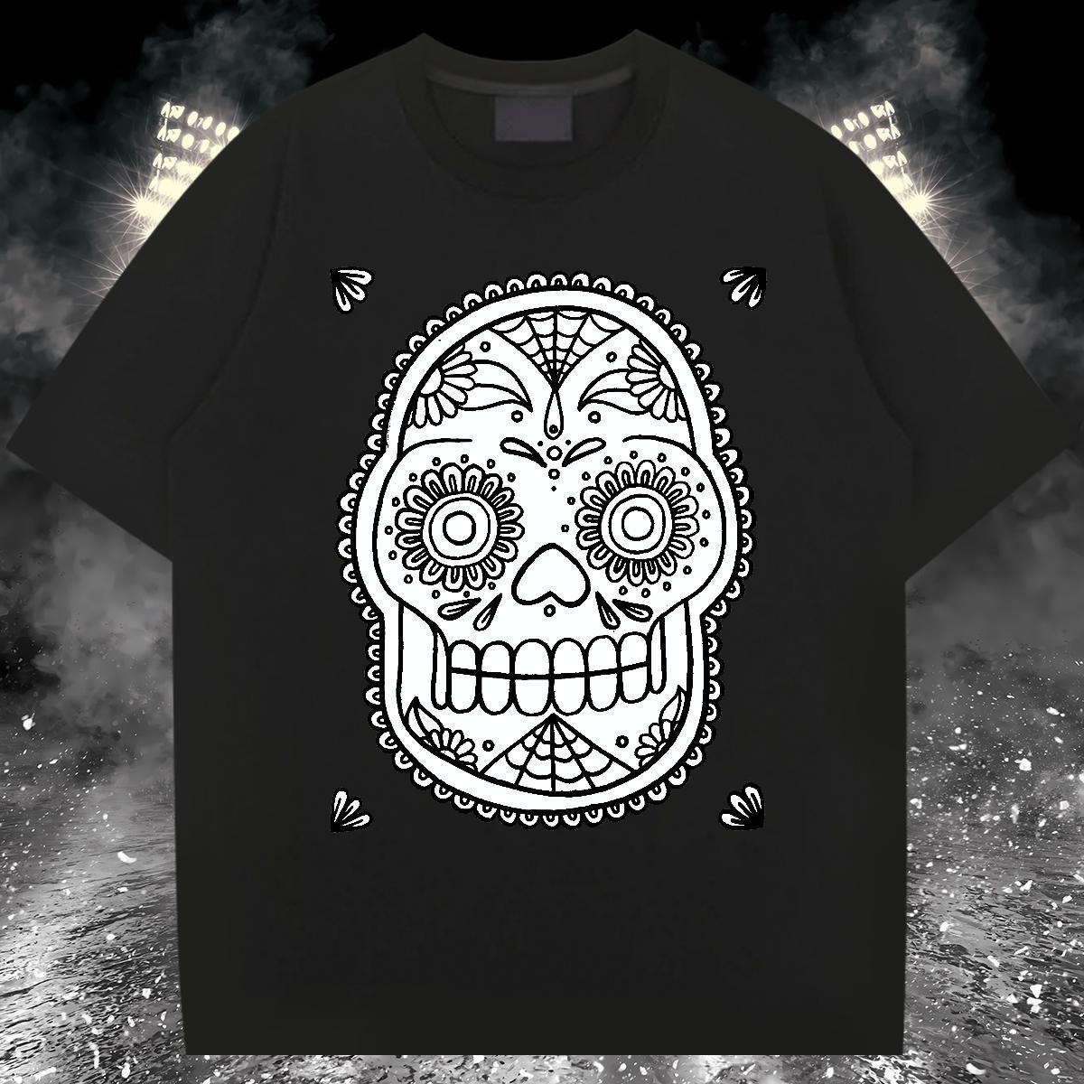 Loose Fit T Shirt For Man 230g Pure Cotton skull Beach Custom Printed Breathable Short Sleeve Tshirt for Man Woman Classic Polos