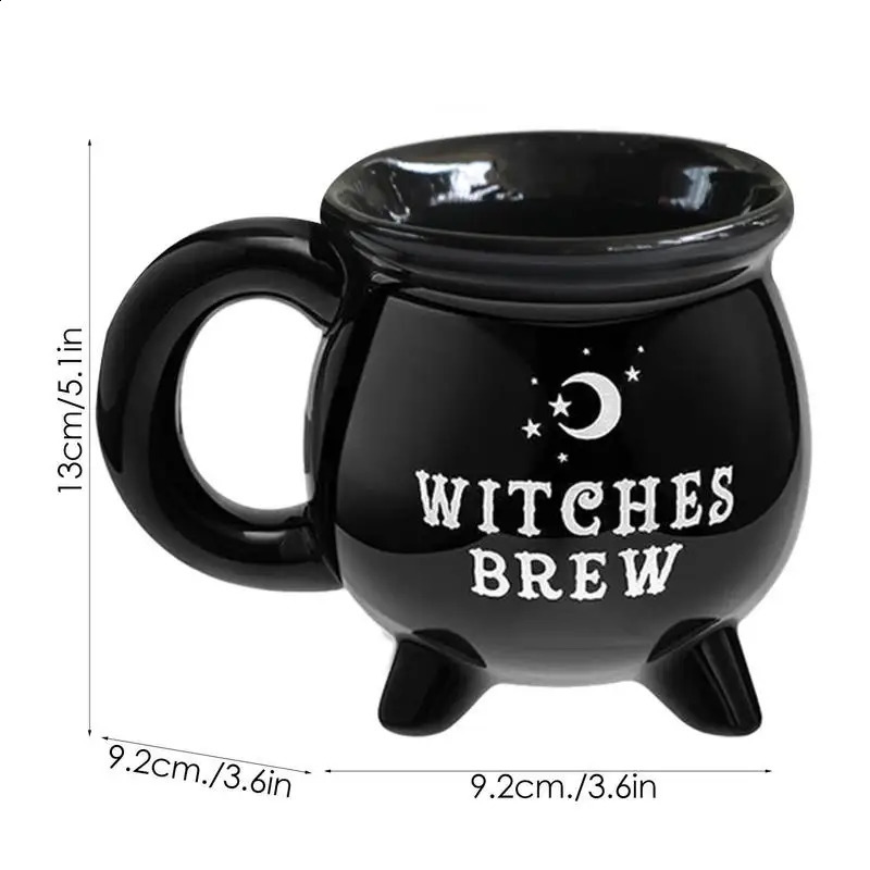 Creative Witches Brew Witch Cauldron Coffee Mug Black Ceramic Coffee Cups Halloween Tabletop Decoration for Halloween 240823