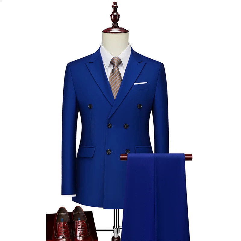 Mens 2piece fashion solid chest mens wedding ball dress jacket pants slim fit suit tailcoat 6XLM 240824