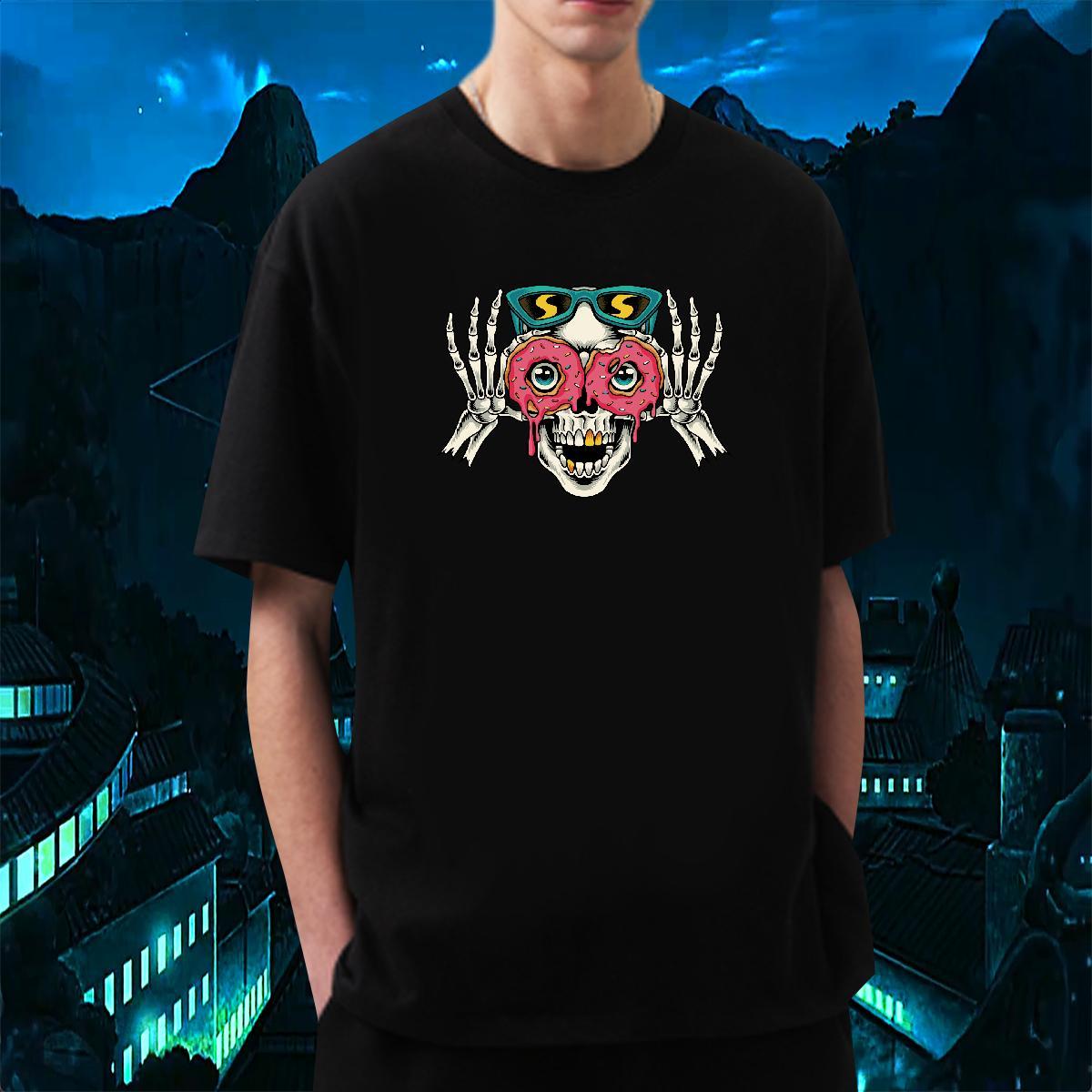 Soft T Shirt For Man 230g Cotton skull Spring Summer Plus Size Cartoon O-Neck Short Sleeve Men Clothes T-Shirt Customized Tops Tees