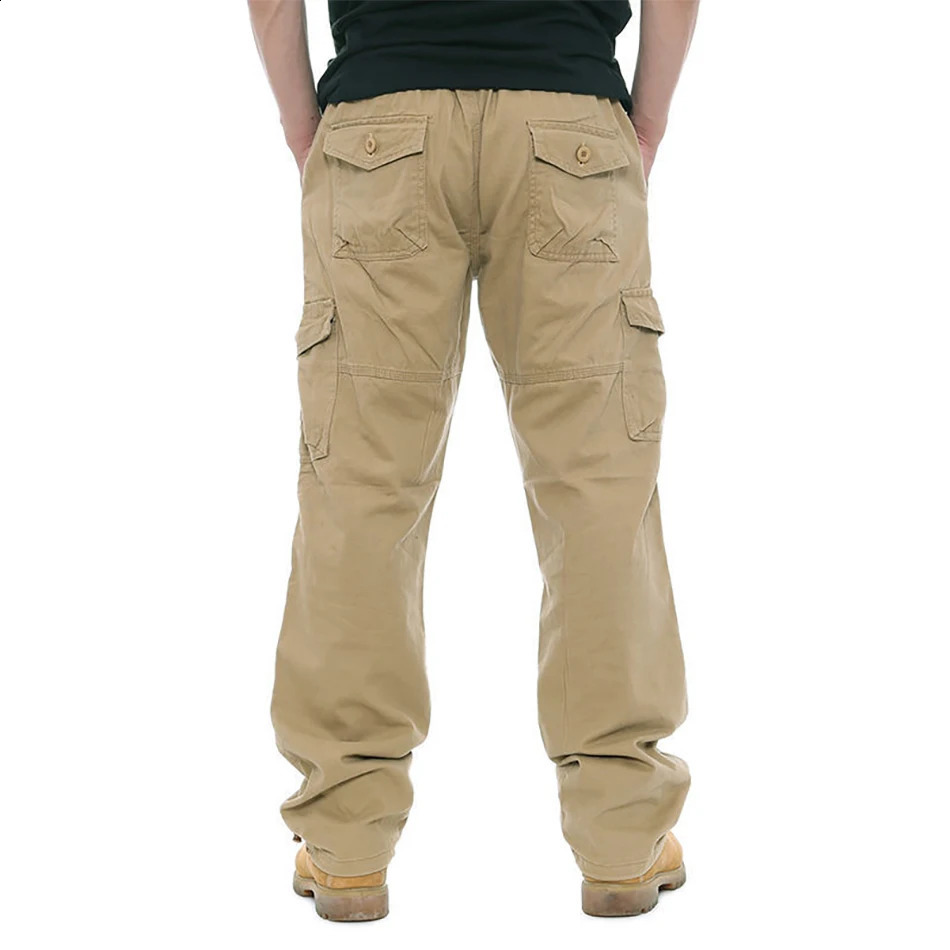 mens outdoor sports jogging multi pocket pants with elastic waist and pure cotton casual work 240823