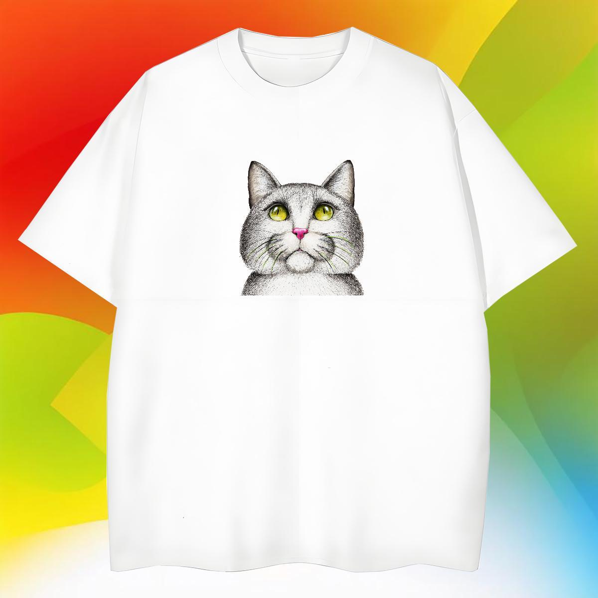 Classic Couples T Shirts cat Anime Printing Street 230g Cotton Tees Breathable Short Sleeve Comfortable T Shirts Men Plus Size Custom