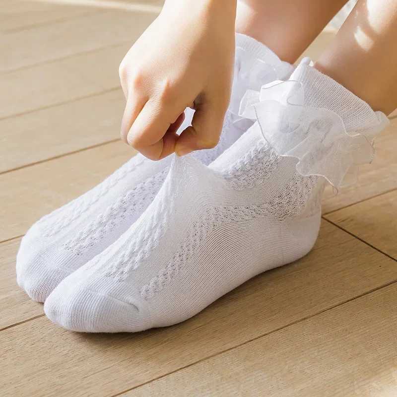 Lace Ruffle Baby Breathable Mesh Socks School Cotton Children Kids Princess Sock Girls Toddler Beautiful White Dance Short Socks CL240824