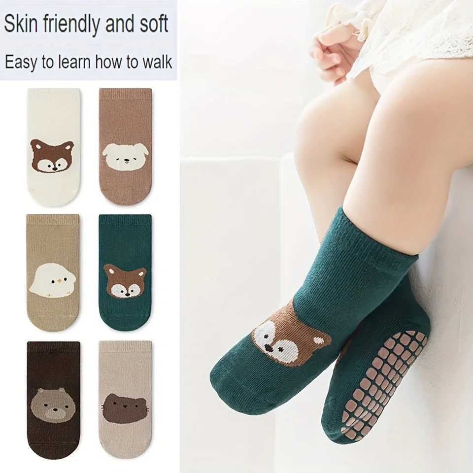 Six Pairs Autumn And Winter Large Area Dot Glue Baby Trampoline Socks Baby Little Kids Non-slip Floor Socks Large Cartoon Strai CL240824