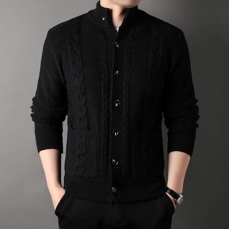 Mens Knitted Sweater Youth Half High Collar Trendy Long Sleeve Open Retro Twisted 240824