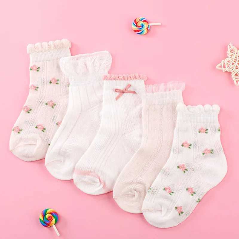 Girls Socks 5 Pairs/Lot Spring Summer Cotton Infant Children Socks Cute Flowers Pattern For Kids Baby CL240825