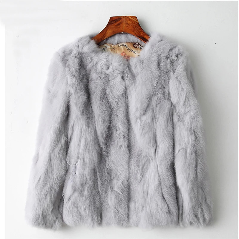 2024 Winter Women The Real Rabbit Fur Coat Natural Rex Fashion Super Thin Leather Jacket y240924