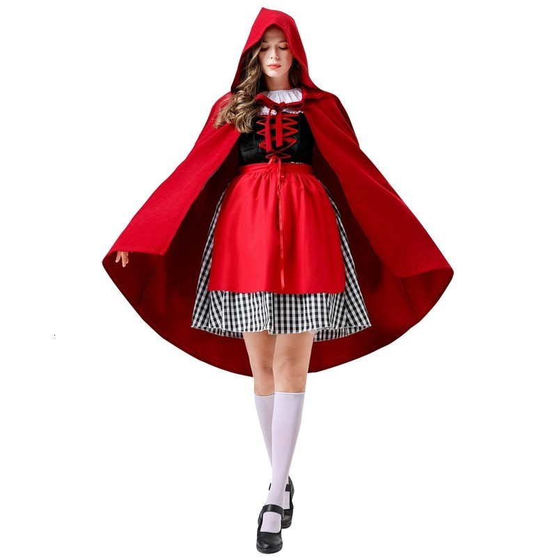 Cosplay Little Red Riding Hood Womens Set Adult Fancy Dress Halloween Carnival Fairy Story Girl w240824