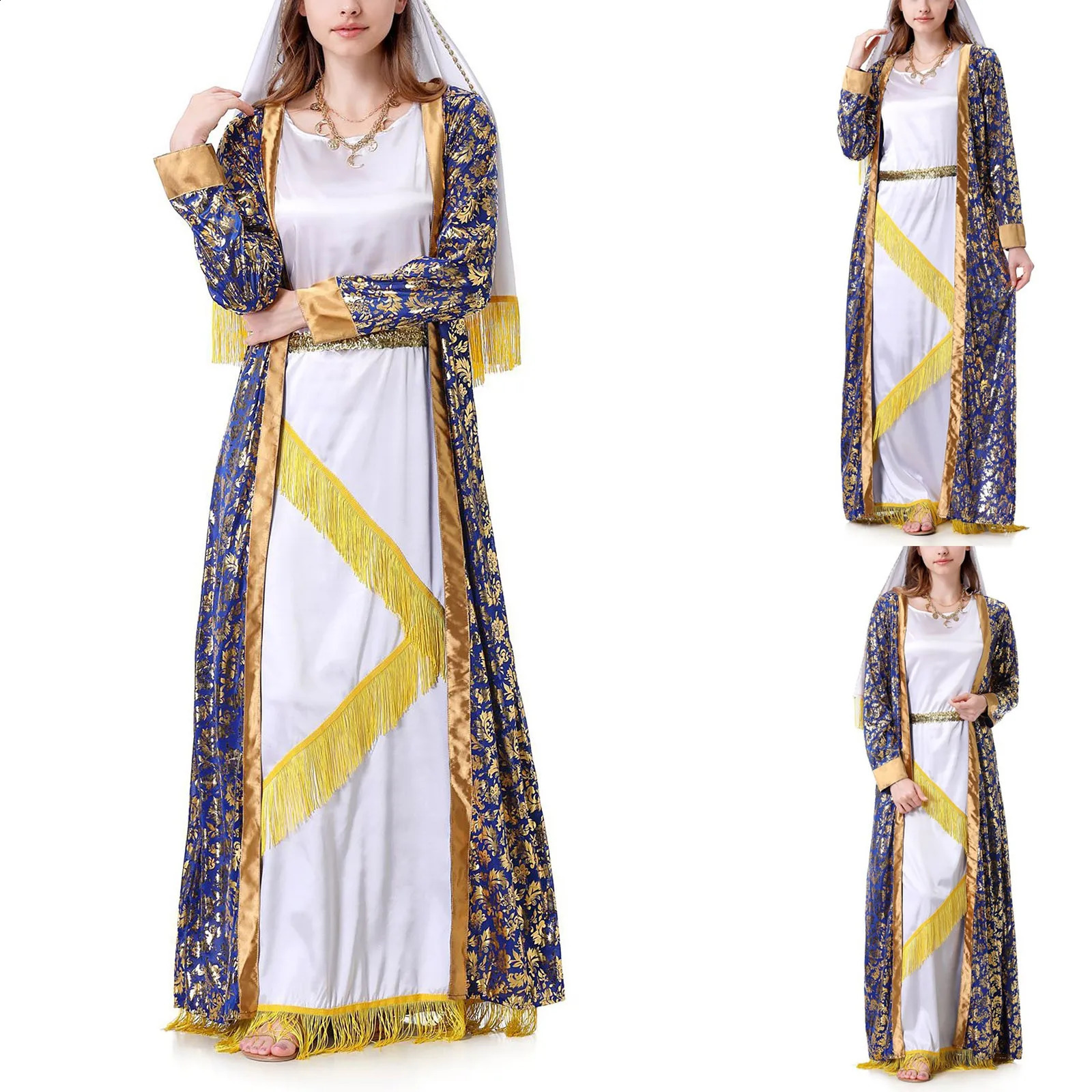 Halloween Retro Gothic Role Playing Dress Womens Long Sleeve Round Neck Makeup Party Performance Costume 240823