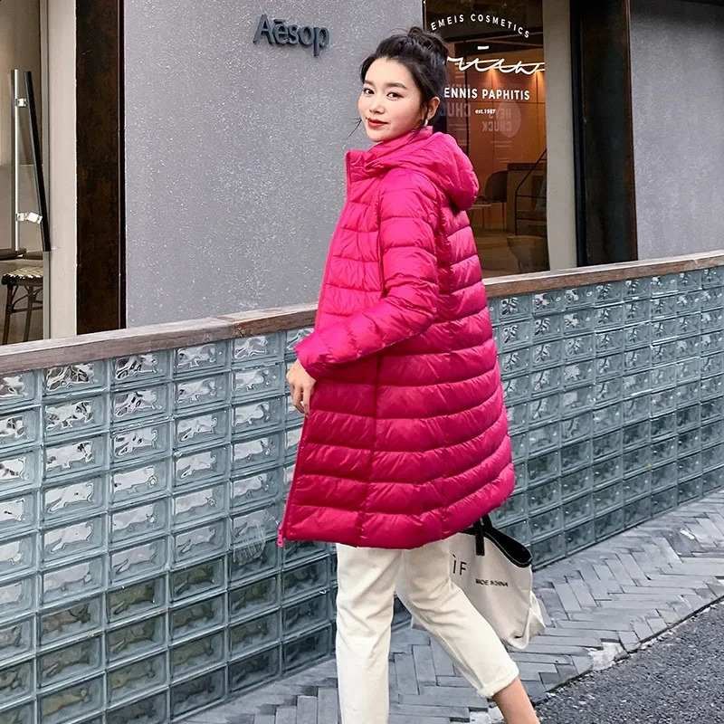 White down jacket for women mid length winter item detachable hooded sweatshirt ultrathin plus size white duck 240823
