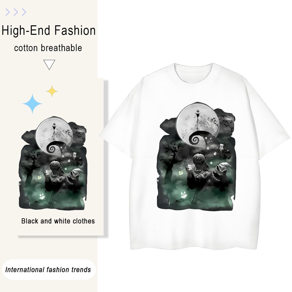New Designer Tshirt for Man Woman dark night Street 230g Pure Cotton Tees Breathable Crew Neck Unisex Mens T Shirts Cartoon Printing L-4XL