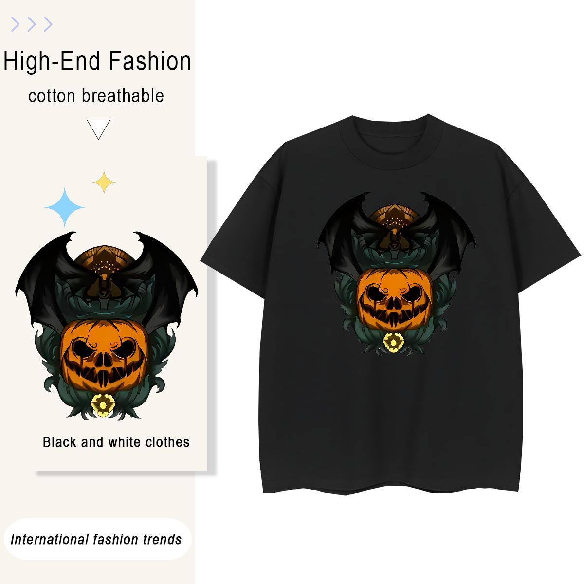 DIY Customized Couples T Shirts pumpkin Street 230g 100% Cotton Tops Shirt Crew Neck Loose Fit T-Shirts for Men Anime Print