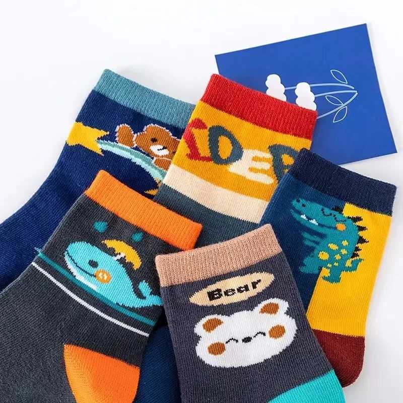 5 Pairs Autumn Fashion Boys Sock for Kids Cute Baby Girl Happy Funny Boat Long Socks White Spring Childrens Clothes CL240824