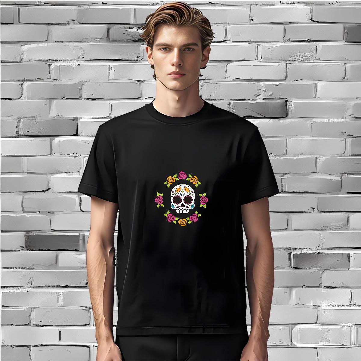 Loose Fit Men T Shirts 230g Cotton skull Street Wear Customized Print Crew Neck Mens Tshirts Fashion Casual Tops Tees