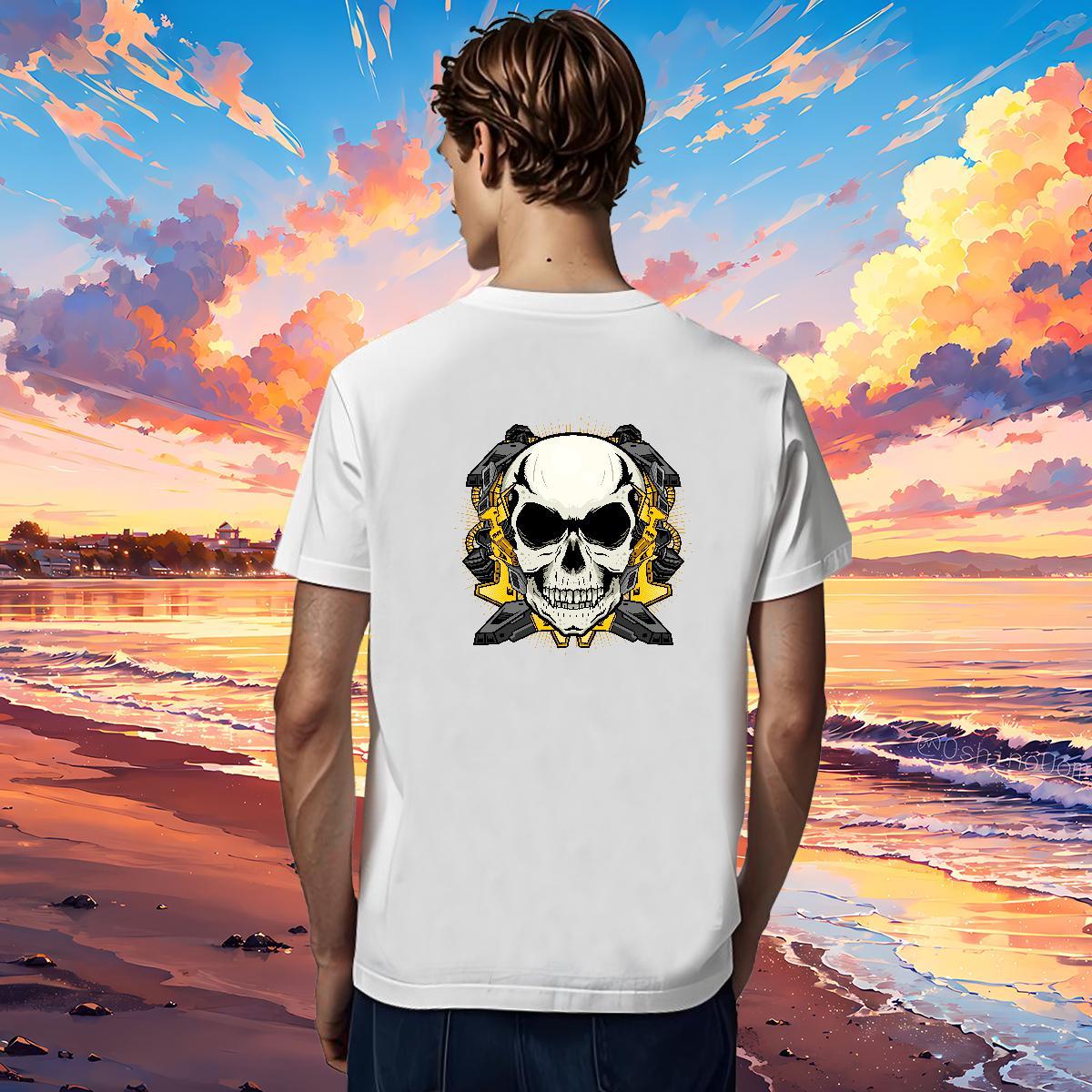 Brand T shirt 230g 100% Cotton skull Anime Printing Street Asian Size Crew Neck Men Tops Tees Customized Clothes