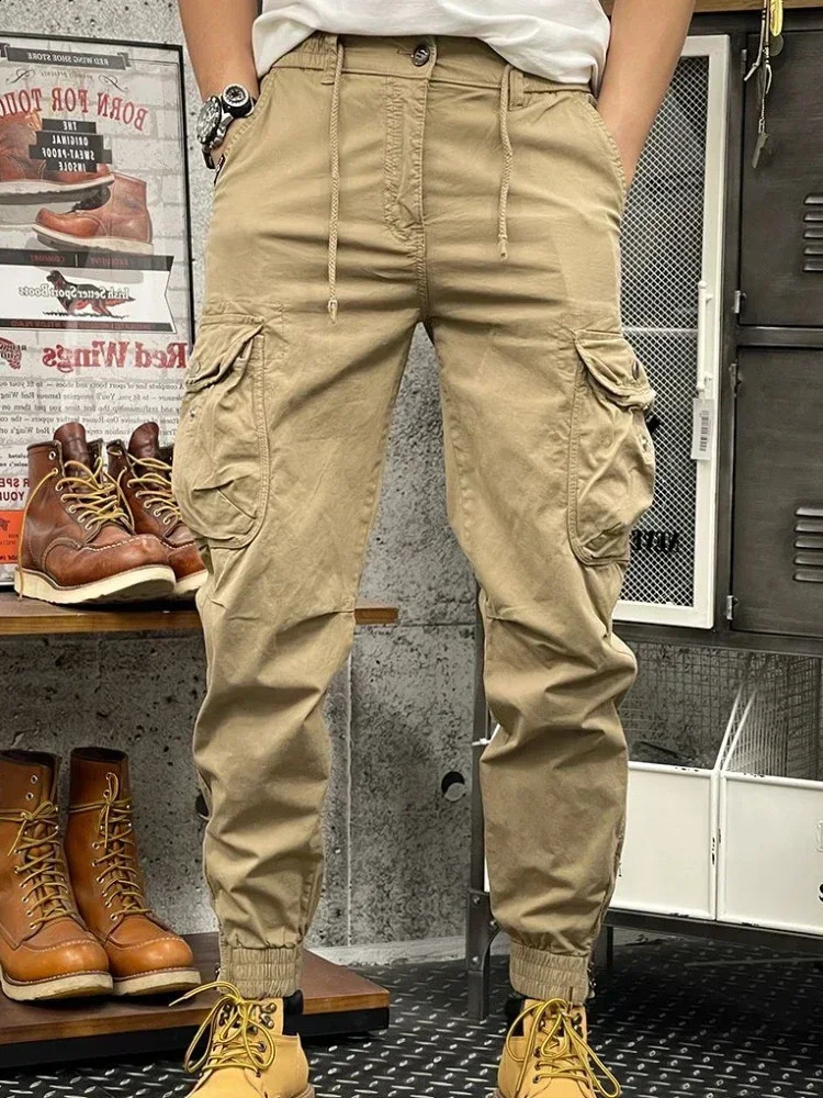 Mens cargo pants khaki hiking mens Trouser ultrathin loose long bag casual highquality street largesized ner 240823