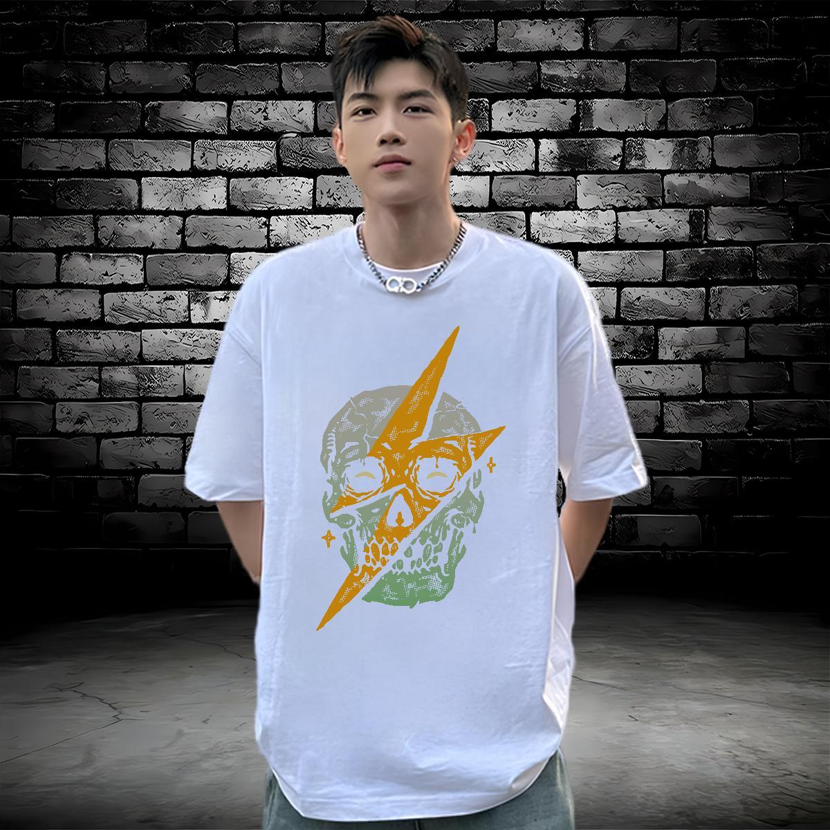 Free Shipping Mens T Shirts 230g Cotton skull Sport Graphic Breathable Soft Men Tops Tees 2024 Summer Polos