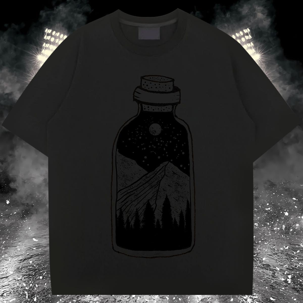 Loose T-Shirts for Men 100% Cotton 230g mountains High Street Hip Hop White Plus Size Breathable Short Sleeve Couples T Shirts 2024 Tee Shirt