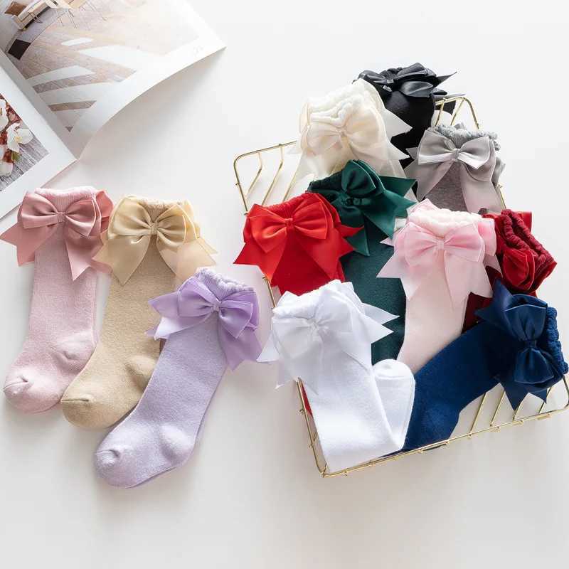 12 Colors Girls Socks Double Bows Cotton Baby Children Sock Soft Baby Long Tube Socks Kids Princess Knee High Socken For 0-7Y CL240824