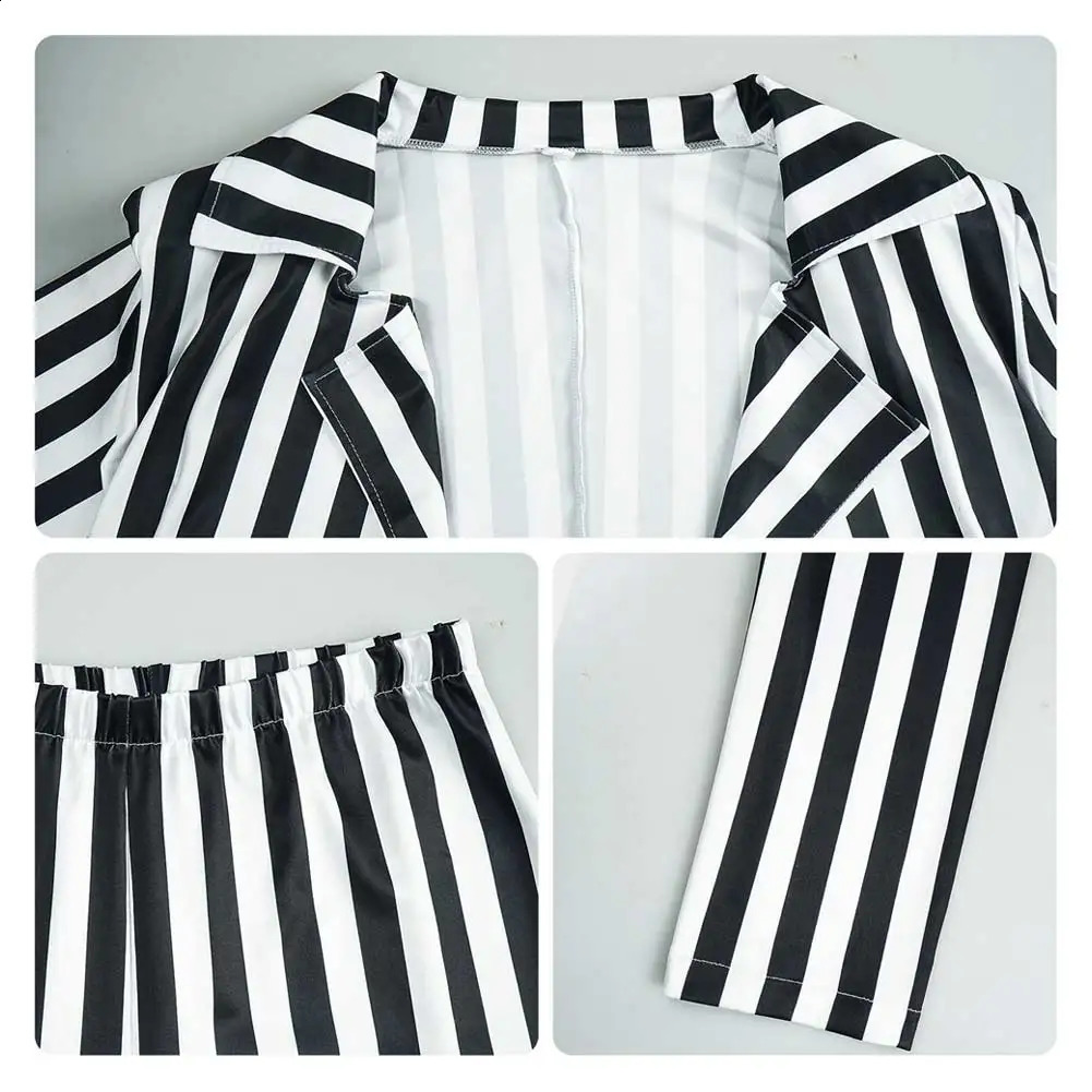 Wholesale Halloween horror Scray roleplaying set with black and white vertical stripes stage costumes adult womens fantasy 240823