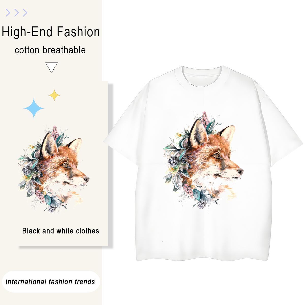 New Designer Men Tshirts fox Street 230g Pure Cotton Tee Shirt Breathable Soft Man T Shirts DIY Anime