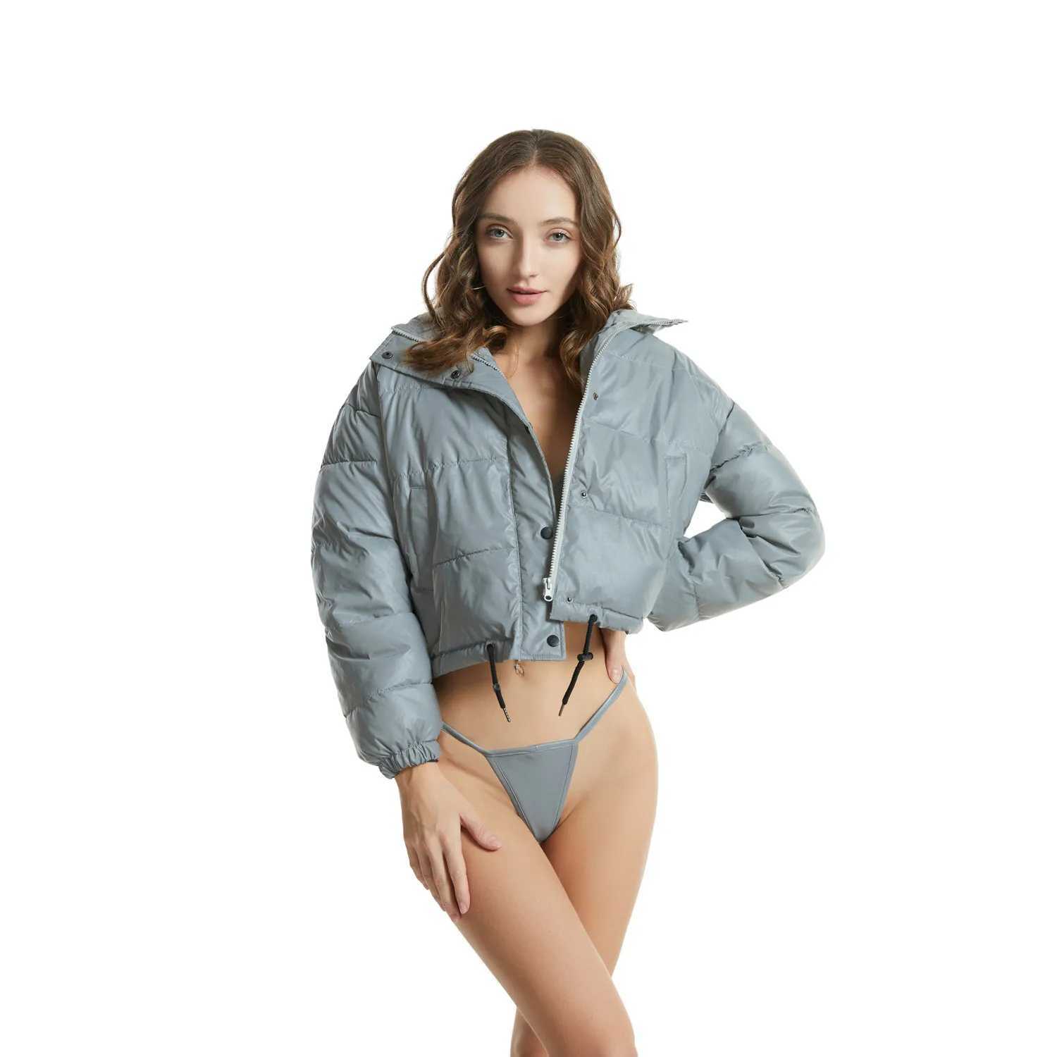 Women's Down Parkas Rainbow reflective winter jacket for women fashionable warm cut jacket night reflective safe casual short park jacket Y240824