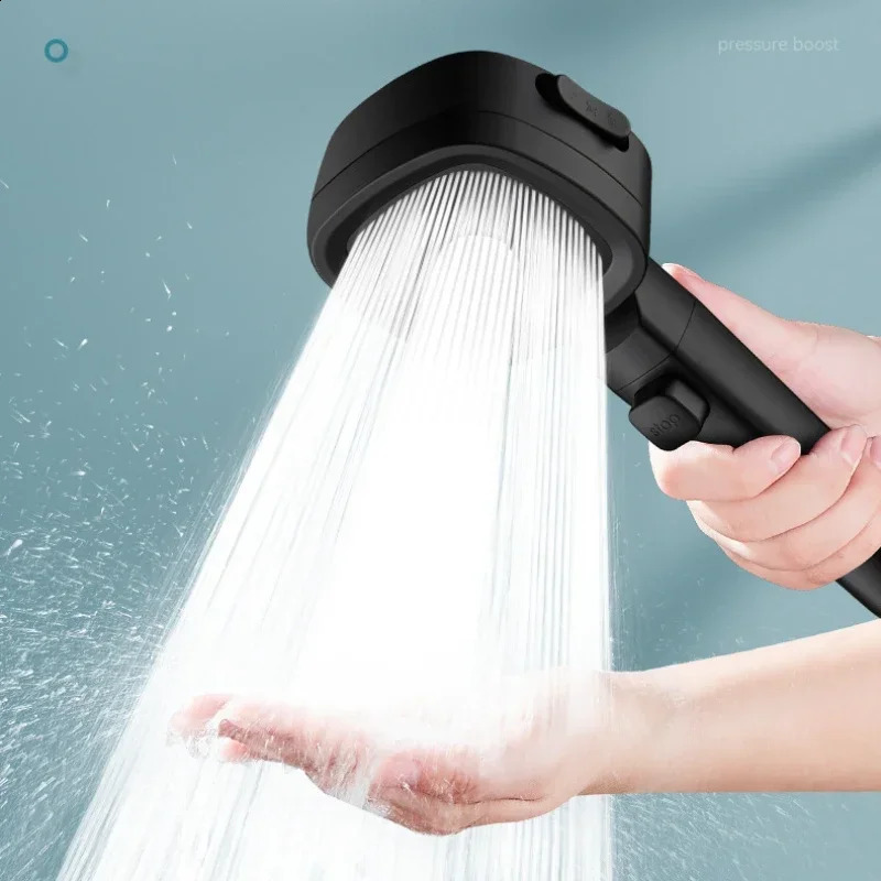 High pressure shower head watersaving 3mode adjustable one button water stop massage spray bathroom accessories 240824