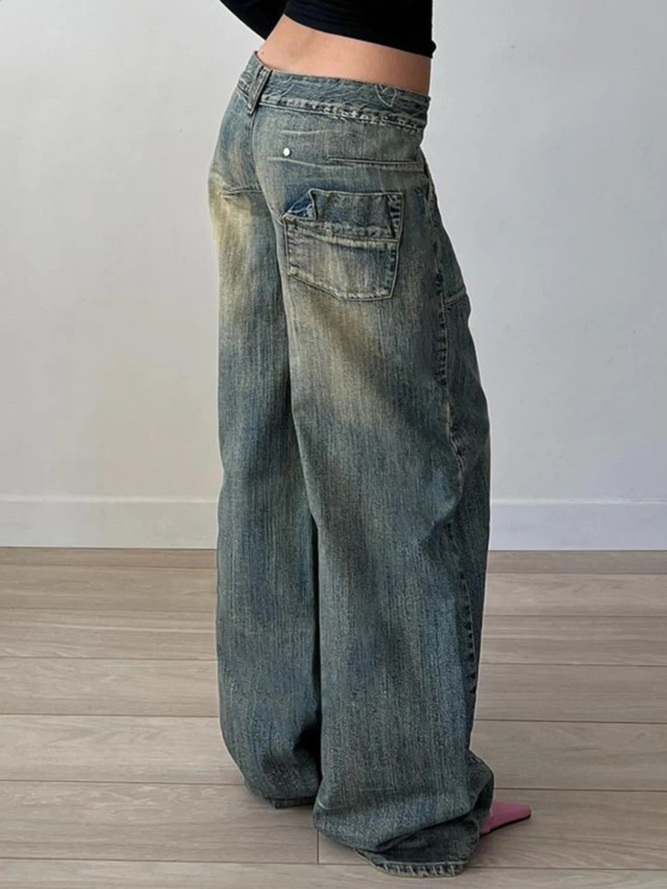 Weekeep retro street style oversized jeans Grunge 2000s low rise loose denim pants y2k fashion Korean mom women 240823