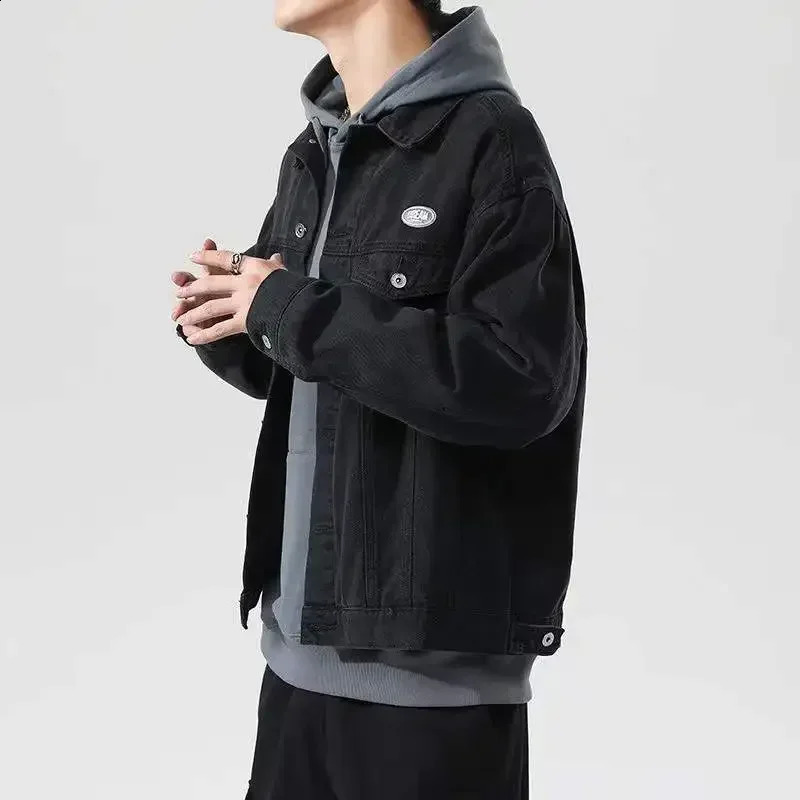 Mens denim jacket black button cargo mens Jean Coats fashionable G onepiece loose original rock board elegant classic 240824
