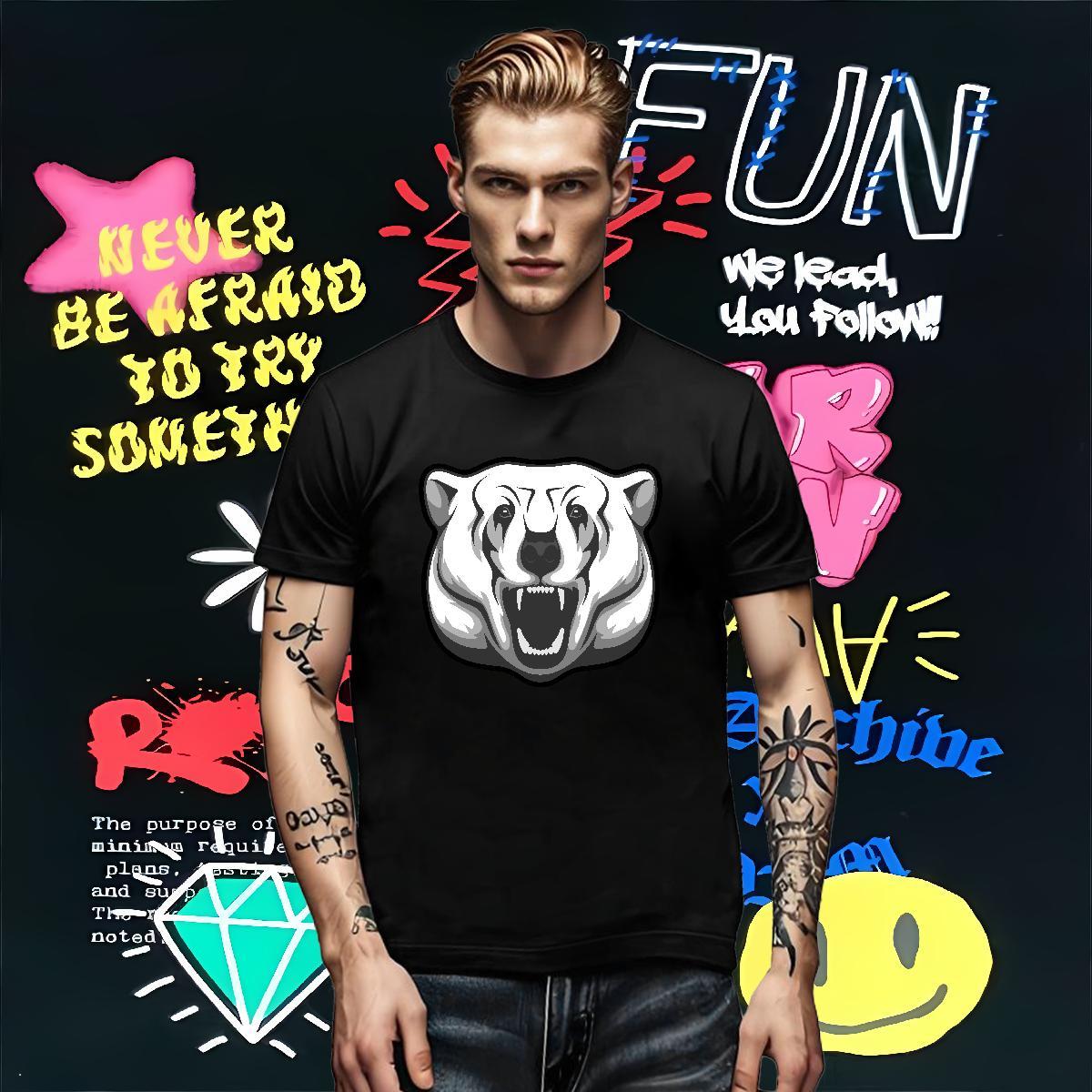 2024 Men Tees bear Home Outdoor 230g 100% Cotton Tees Shirts Breathable Crew Neck Wholesale T Shirt For Man DIY Anime