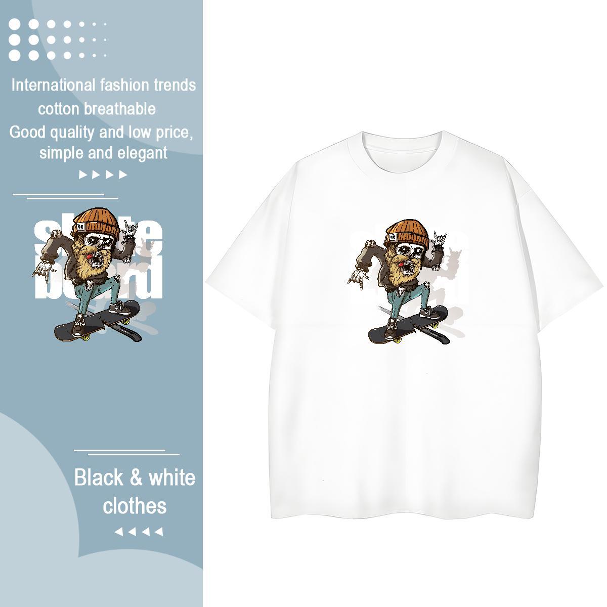 Popular T Shirts Men 230g Pure Cotton skull Street DIY Anime Breathable Men Tops Tees Fashion Design Tops Shirt
