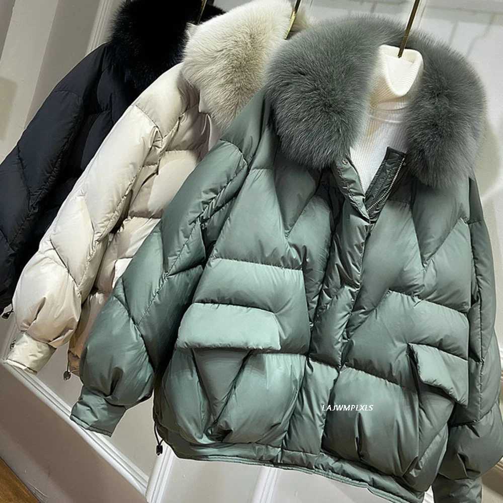 Women's Down Parkas Natural Fur Large Hooded Winter Coat Women 90% White Duck Down Jacket Thick Warm Parkas Female Outerwear Pure Color Y240824GA
