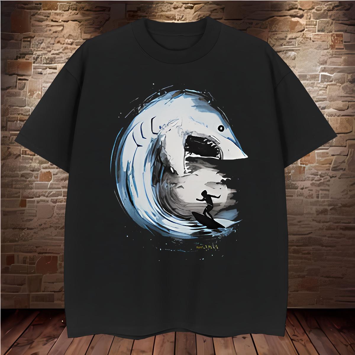 2024 Tshirts shark Daily Outfit 230g Cotton Clothes O-Neck Short Sleeve Loose Fit T-Shirts for Men Customized