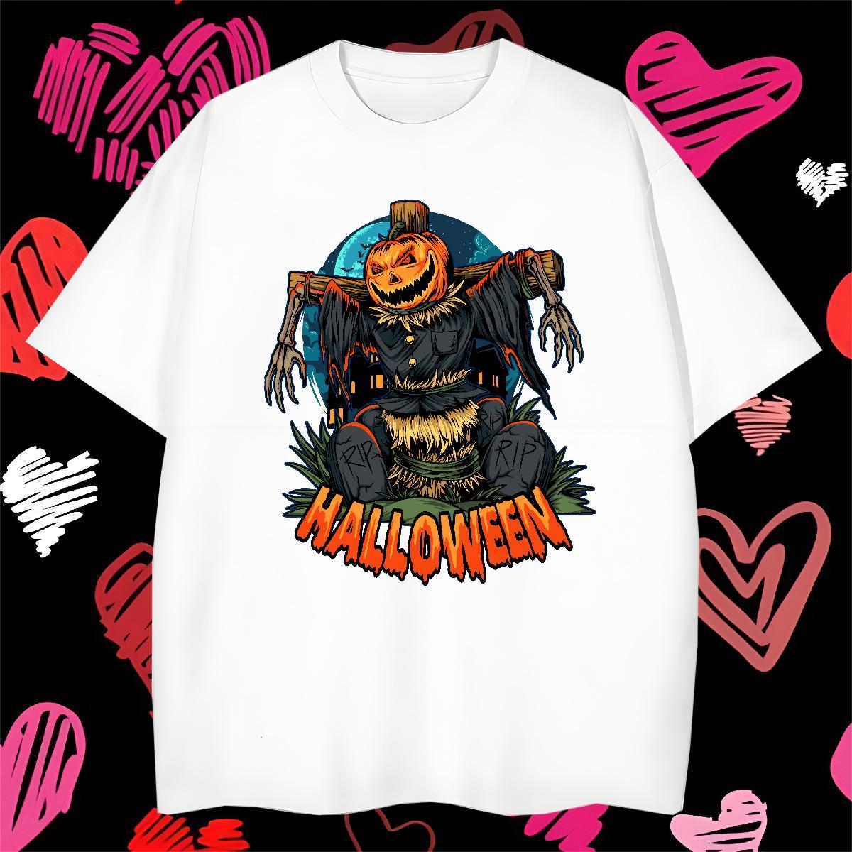 Fashion Casual Mens Tshirts halloween Anime Printing Street 230g 100% Cotton Tops Tees O Neck Short Sleeves Brand Mens T Shirts DIY Anime