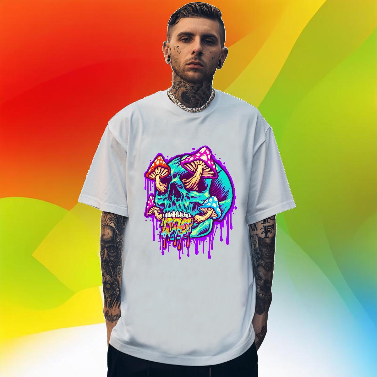 Comfortable Mens T Shirts 230g 100% Cotton skull Outdoor Oversized Short Sleeve O-Neck Tshirts Fashion New Tops