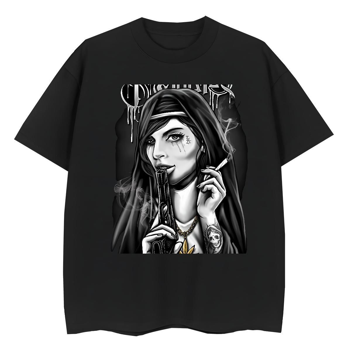 Loose fit Woman Tshirt 230g Pure Cotton nun Sport T shirt Crew Neck Breathable Black Oversized Clothings