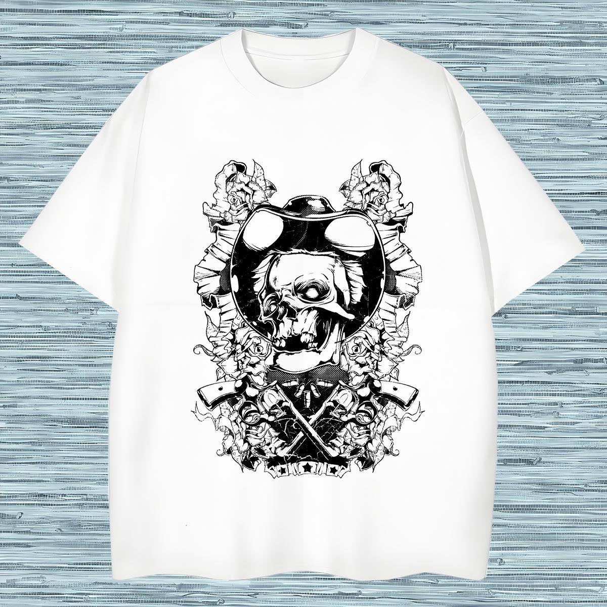 Unisex Mens T Shirts 230g 100% Cotton skull Street Casual Asian Size Breathable Soft Tshirts Casual New Top Tees